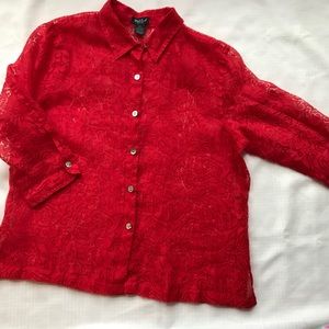West End Petite | Vibrant Red Sheer Button-Down